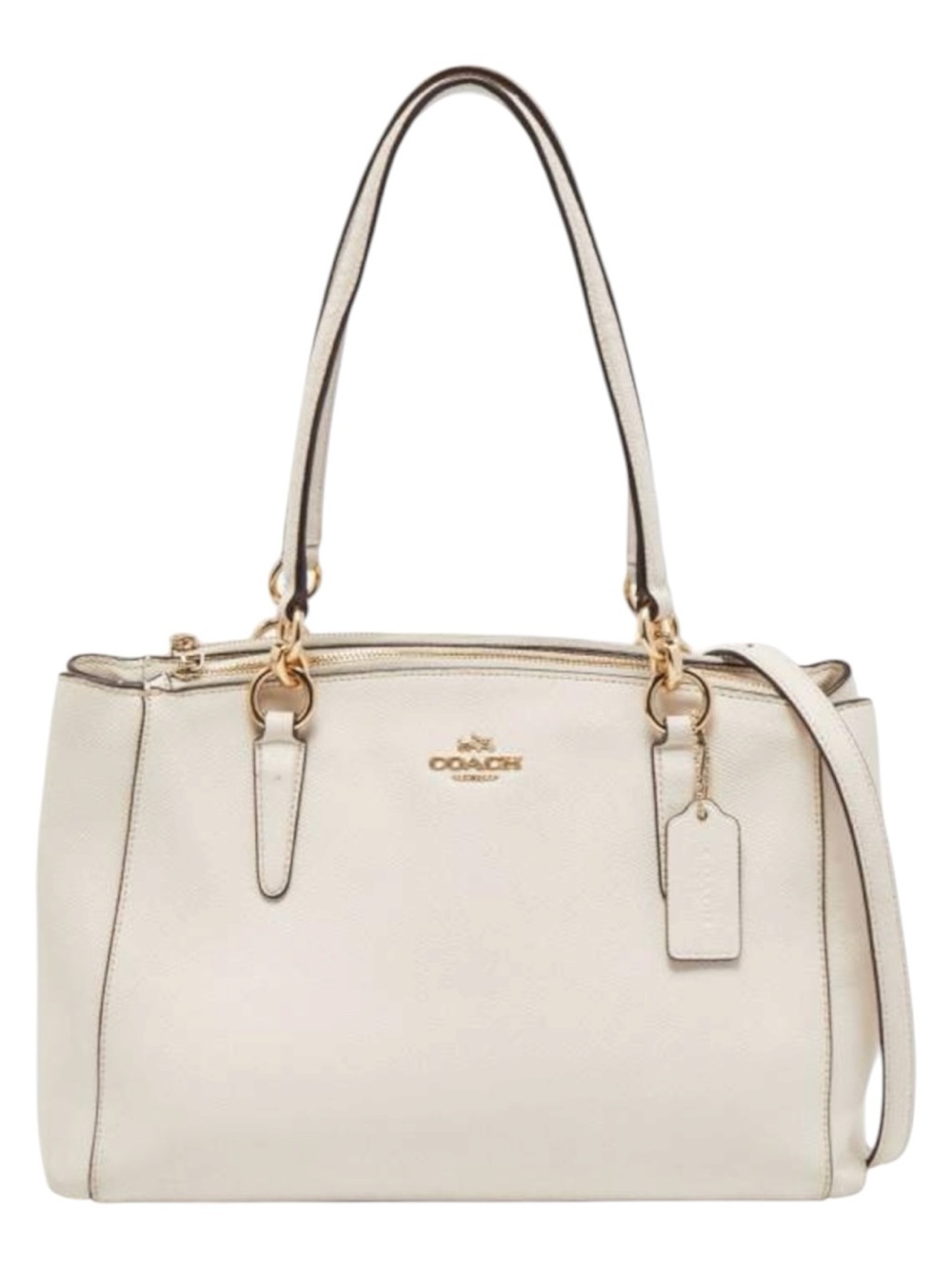 Coach Christie crossgrain leather cream multi-compartment large Carryall purse